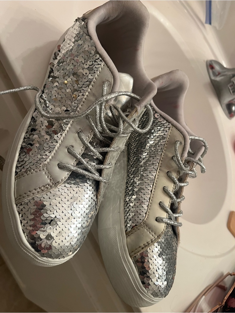 Silver Sequin Women's Fashion Sneakers